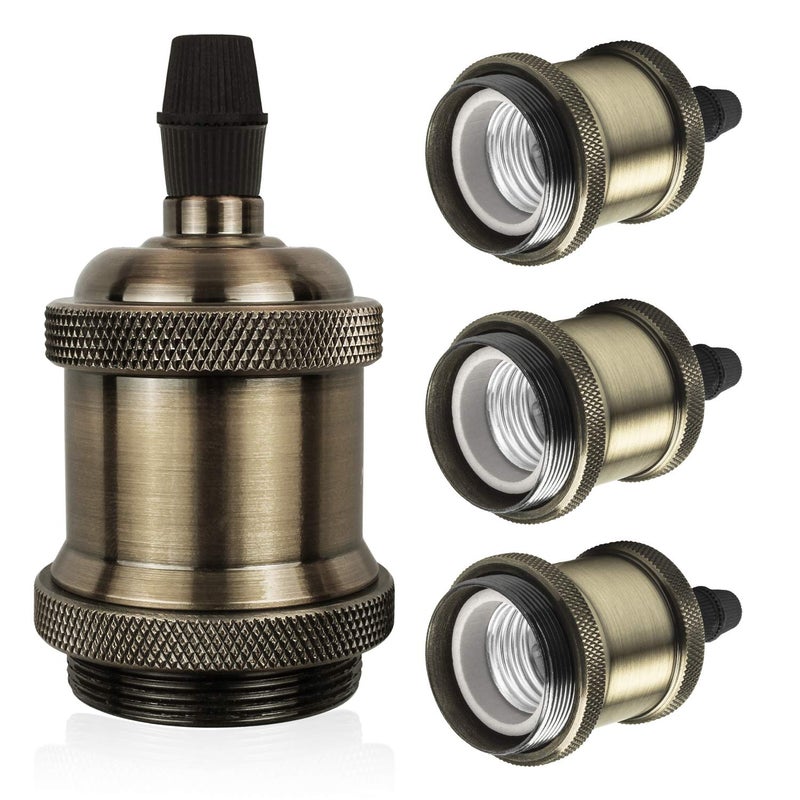 DiCUNO E26 Edison Vintage Lamp Socket, Pendant Lamp Holder, Light Sockets Replacement, Antique Look for Industrial, Decorative, DIY Lighting, 600â„ƒ Heat Resistant, 4 Packs (Color: Champagne Gold) - Image 1